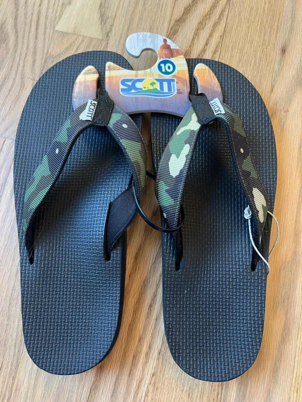 Scott Black Flip Flops with Green Camo Straps - Picture 1 of 3